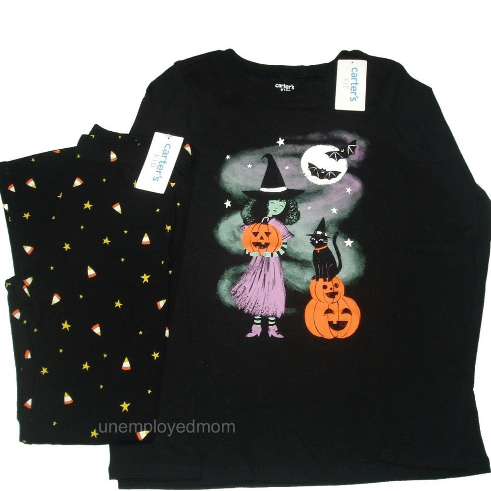 Girls Halloween 2 pc Outfit Witch Pumpkin Black Cat Tee Legging Top Shirt Pant